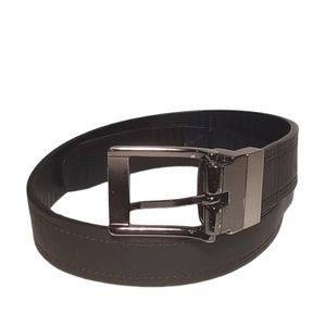 Reversible Black/Brown Vegan Leather Silver Buckle Ton Men's Belt Small 22"-24"
